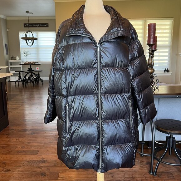 Lands End Down Puffer Jacket Womens 3X Plus 24W 26W Full Zip Black Quilted Parka - Picture 1 of 14